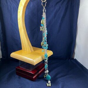 Handmade Butterfly & Rose Inspired Bag Charm With Turquoise & Silver Details Lon